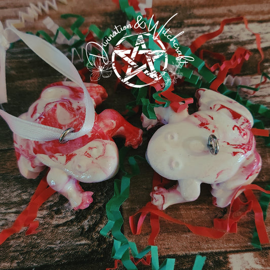 Peppermint Swirl Frogs Ornaments